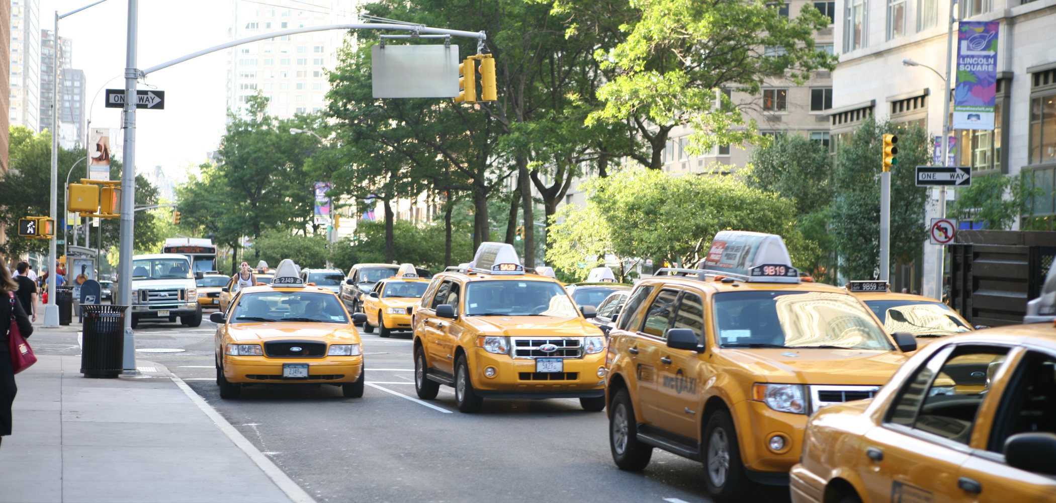 New York City street scene with taxis